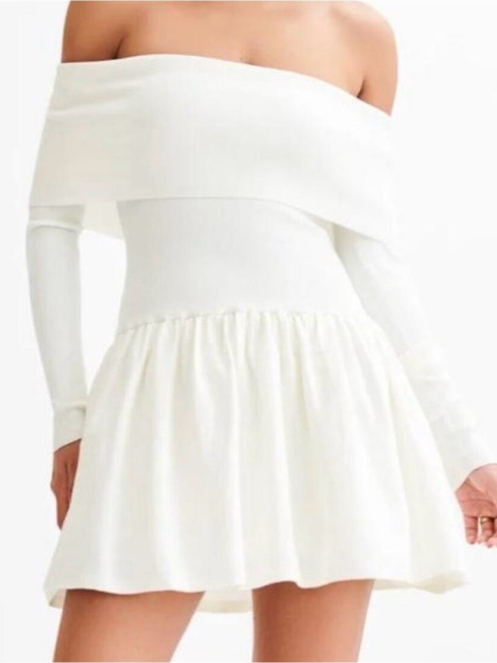 MESHKI Atlanta Ivory Long Sleeve Off Shoulder Mini Dress Size Large